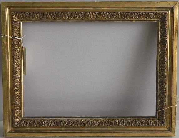 Hand carved gilded frame: Hand carved gilded frame with acanthus moulding, dirt and grime, some scratches. int 19 x 13 1/2'' ext 23 7/8 x 19 1/8 x 1 1/4''