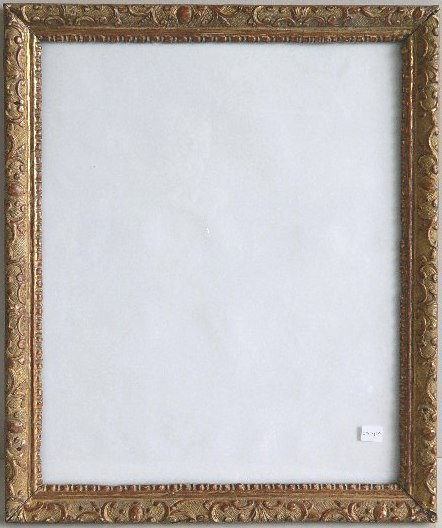 Hand carved gilded frame: Hand carved gilded and burnished frame with scroll work, good condition. int 18 3/8 x 14 7/8'' ext 21 1/4 x 17 3/4 x 1''