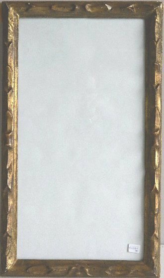 Hand carved gilded frame: Hand carved gilded frame, some loss at bottom moulding to gilding, minor scrapes on corners. int 18 5/8 x 9 3/4'' ext 21 1/4 x 12 3/8 x 1 1/4''