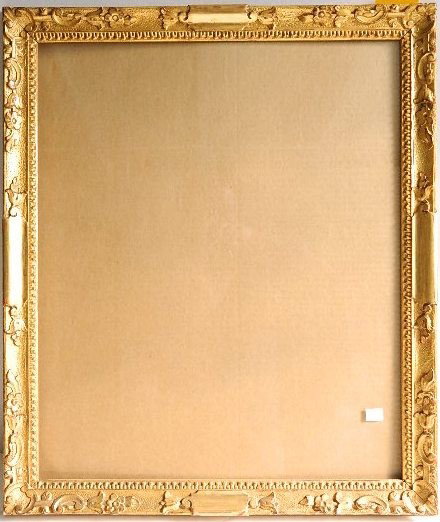 Hand carved wood frame with floral accents: Hand carved wood frame with floral accents, gilt over red ground, very good condition. int 23 x 19'' ext 26 7/8 x 23 x 1 3/4''