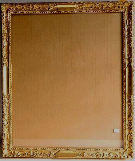 Hand carved wood frame with floral accents: Hand carved wood frame with floral accents gilt on red ground, dirt grime minor losses. int 22 7/8 x 18 7/8'' ext 26 3/4 x 22 7/8 x 1 3/4''