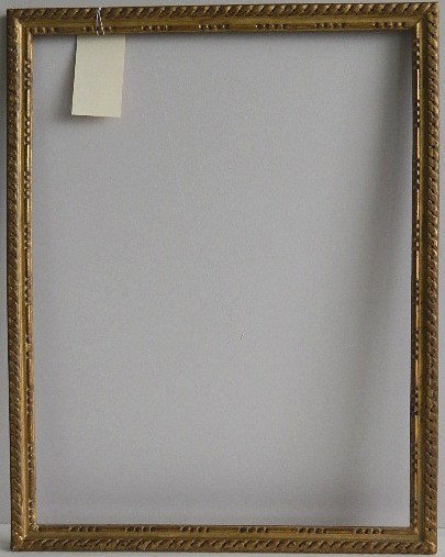 Hand carved gilded frame with rope motif: Hand carved gilded frame with rope motif and bead and dash, one loss bead- looks to be original loss. int 23 3/4 x 18 3/8'' ext 26 1/4 x 20 5/8 x 7/8''