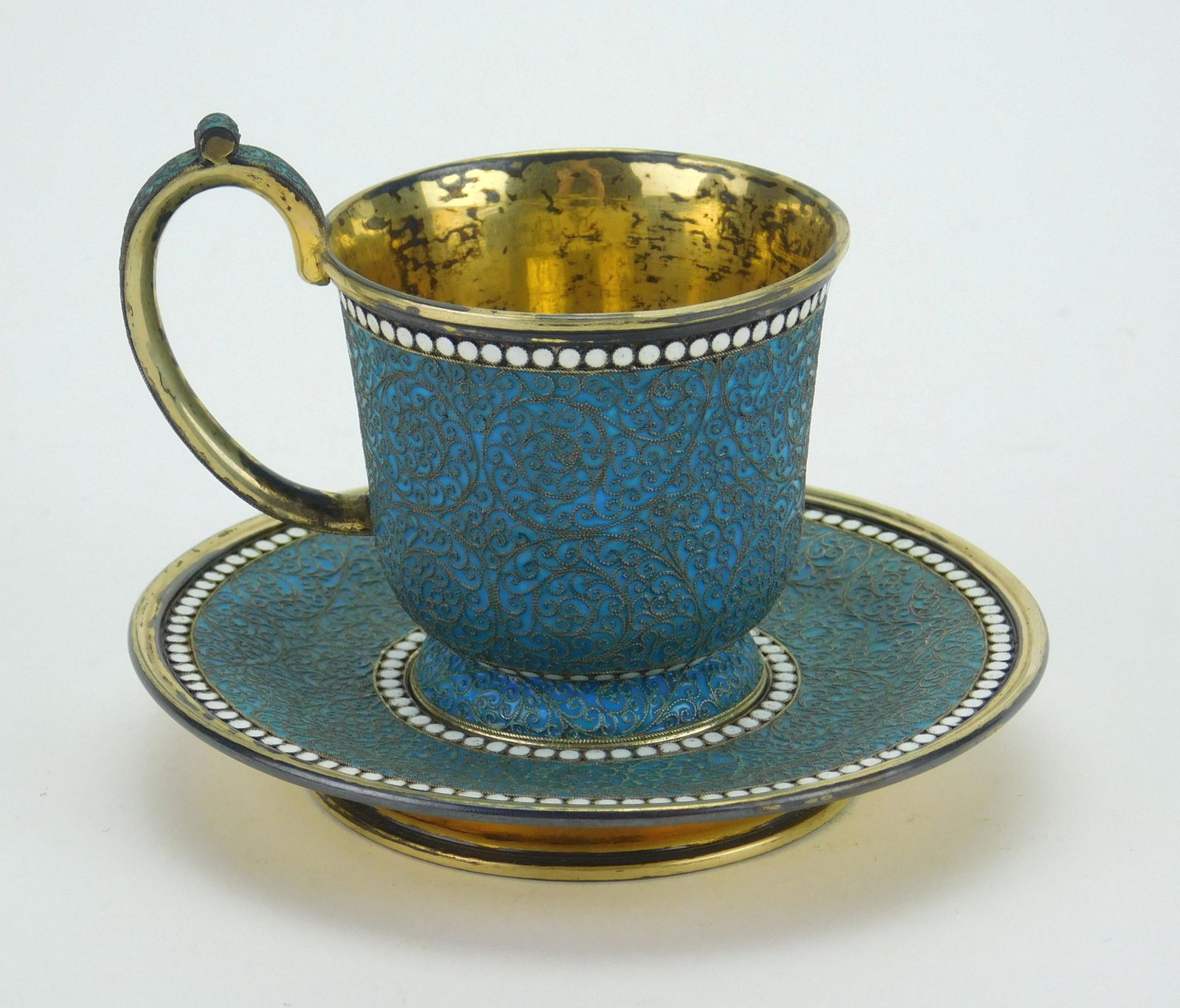 Russian gilt silver and enamel cup and saucer (1 of 4)