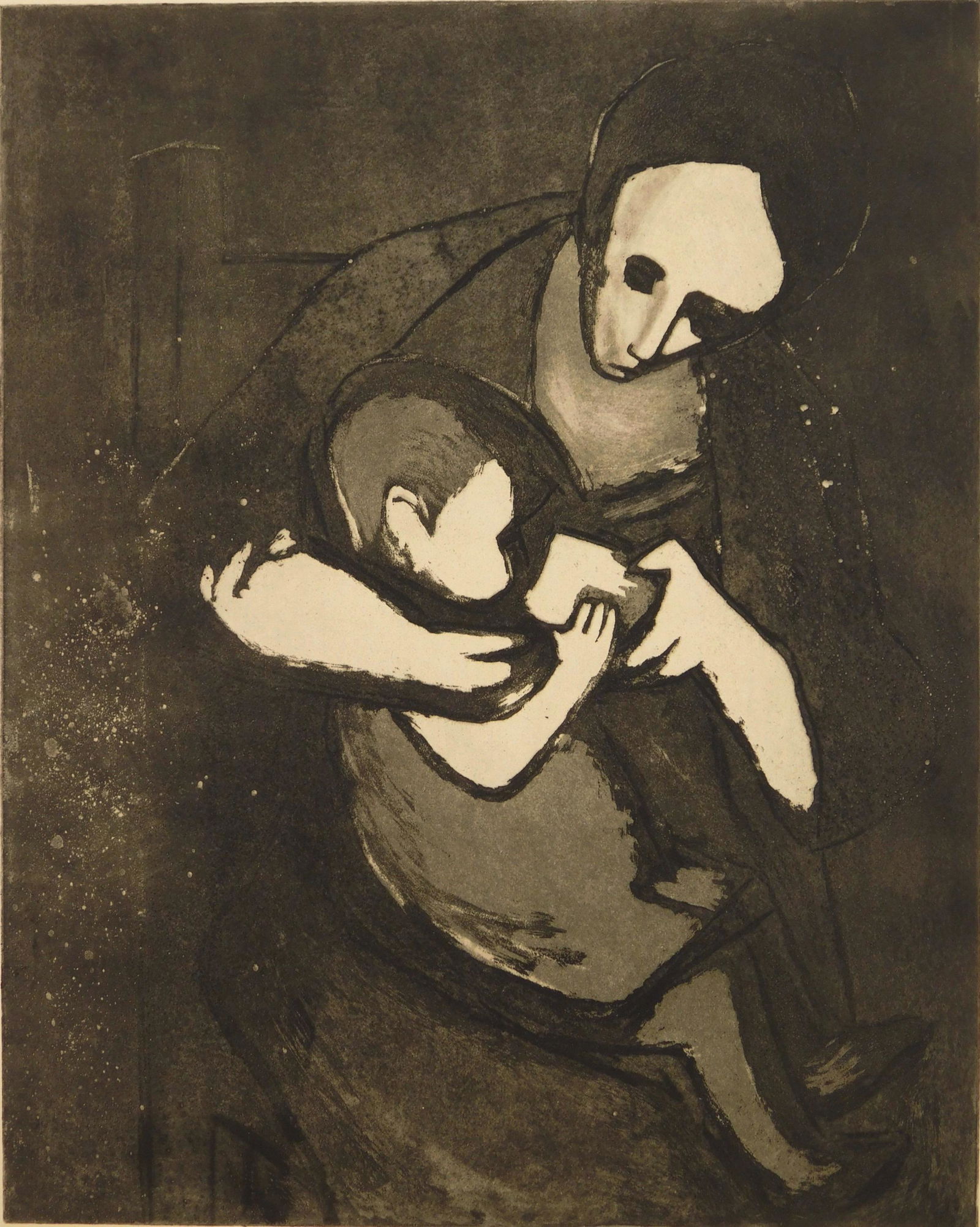 Will Barnet aquatint: Will Barnet (1911-2012) ''Miner's Wife and Child'' (Cole 21) aqautint, 1935, signed in pencil, stamped 'Federal Art Project/ NYC WPA', edition of about 15. 14 3/4 x 11 3/4''