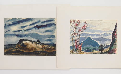 2 William C. Grauer watercolors: William C. Grauer (1896-1985) ''Moon Over Sand Dunes'' & Mountainous Landscape 2 watercolors on paper, both signed Wm. C. Grauer in pen on the mount, good condition. 9 1/2 x 13'' (largest)