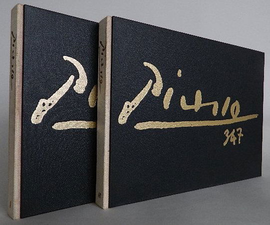 Crommelynck book- Picasso 347: Crommelynck, Aldo and Piero. ''Picasso 347''. Random House, New York, 1970, 1st edition, 2 vols., 347 pp, bound in black clothed boards with beige cloth spine and decorative gilt lettering on front co