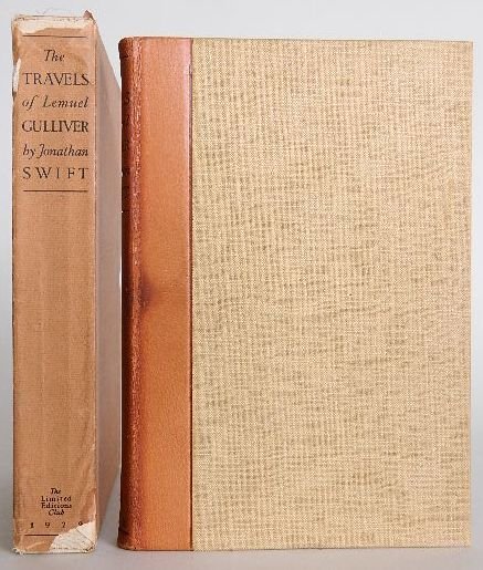 Jonathan Swift- Gulliver's Travels- LEC: Swift, Jonathan- ''The Travels of Lemuel Bulliver'', intro by Shane Leslie, illustrations by Alexander King, the Limited Editions Club, 1929, hard bound in tan cloth and quarter leather cover, #892/15