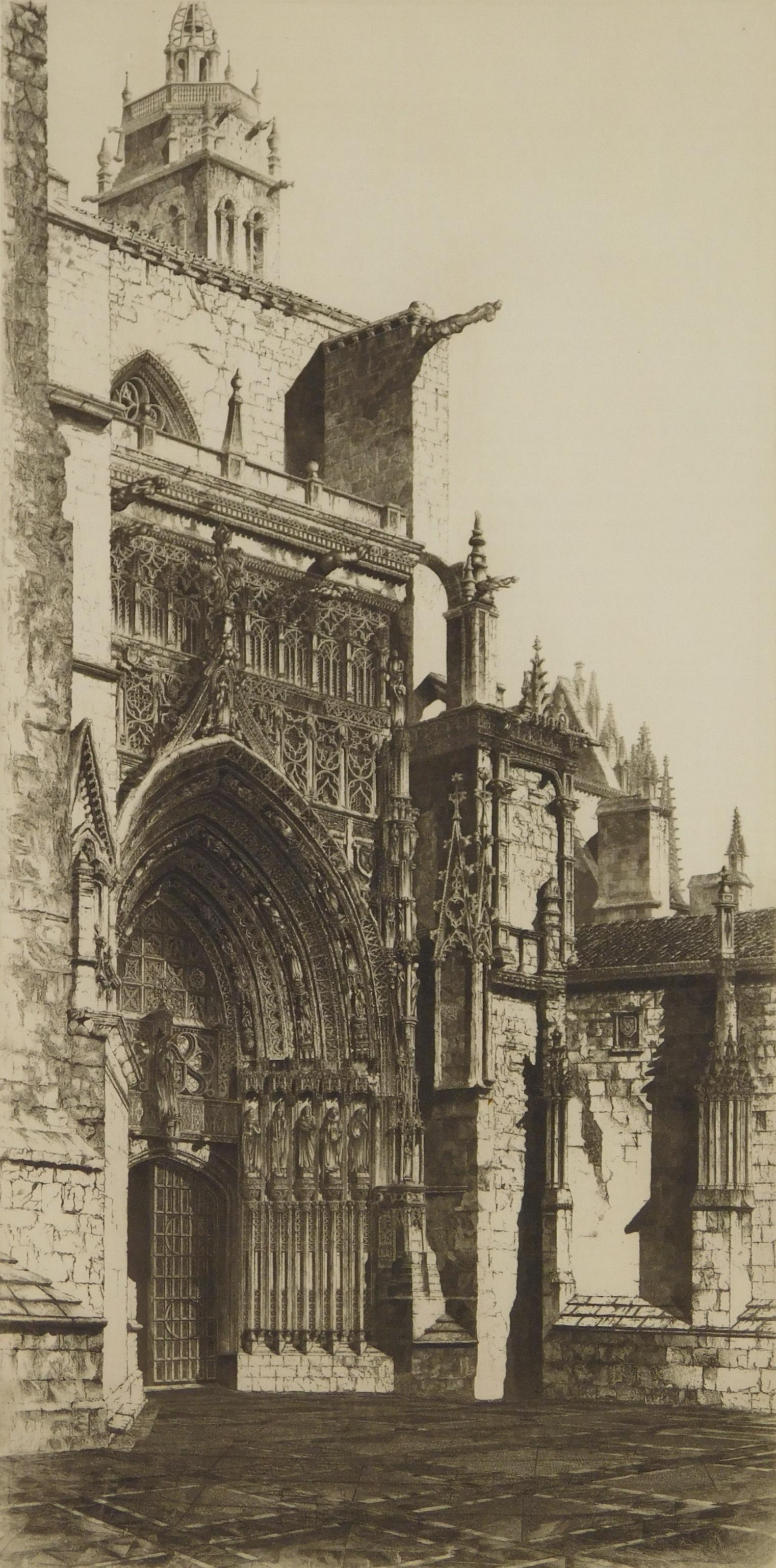 John Taylor Arms etching: John Taylor Arms (1887-1953) Spanish Profile, Palencia (Fletcher 418 iii/III) etching, 1950, signed in pencil, edition of 308, Spanish Church series no. 15. 13 5/8 x 6 7/8''