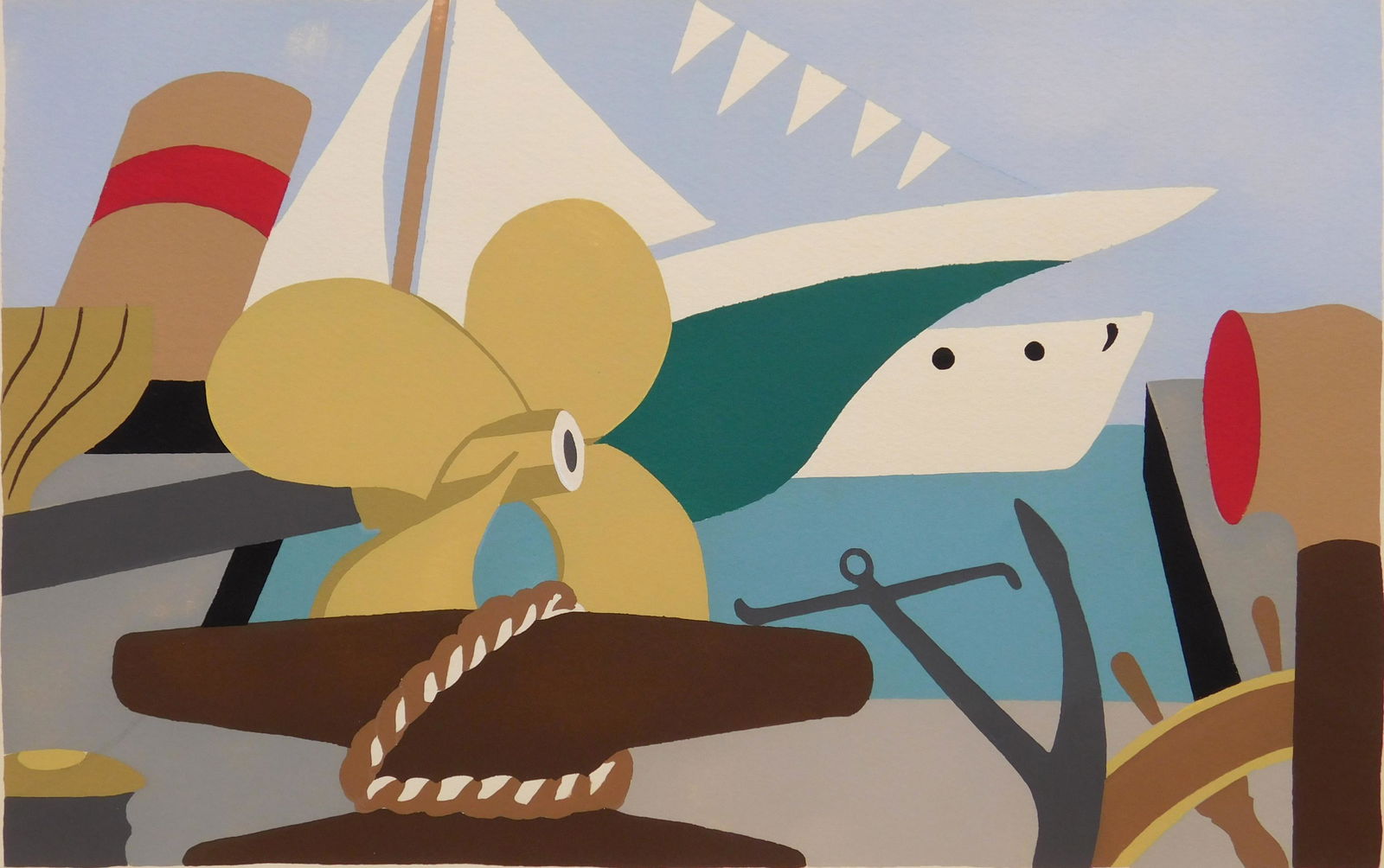 Henry Billings silkscreen: Henry Billings (1901-1987) Marine Elements silkscreen in colors, 1936-37, AAG edition of about 200. 8 7/8 x 14"