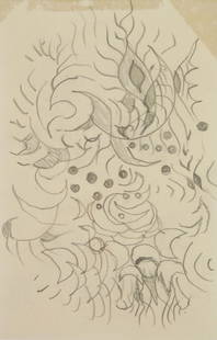 Charles E. Burchfield pencil drawing: Charles Ephraim Burchfield (1893-1967) Abstracted Flower graphite on paper (double sided), framed.&nbsp; &nbsp;5 1/2 x 3 1/2&quot; &nbsp; &nbsp;14 x 9 cm (sight), 20.25&quot; x 16.25&quo