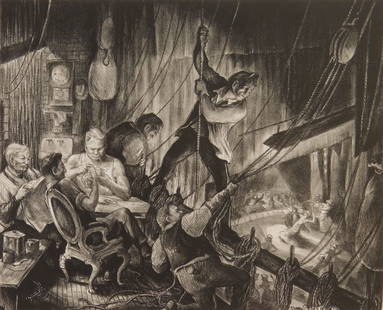 Don Freeman lithograph: Don Freeman (1908-1978) On the Fly Rail (Mc Culloch 97) lithograph, 1934, signed and numbered 15/50 in pencil, printed in 1974. 9 5/8 x 11 7/8"
