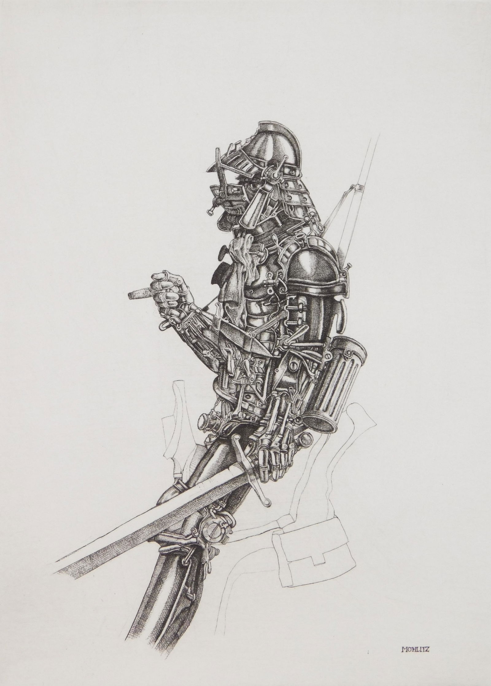 Philippe Mohlitz etching: Philippe Mohlitz (French 1941- ) Cavalier etching, 1979, signed, dated, titled and numbered 8/20 in pencil, very good condition. 6 7/8 x 5 1/8''