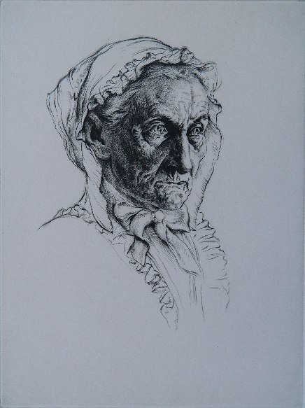 Arthur W. Heintzelman dry point: Arthur W. Heintzelman- ''Portrait Study of an Old Woman'' (Smith 225)- dry point, 1937, signed in pencil, edition of 125, very good condition. 12 x 9''