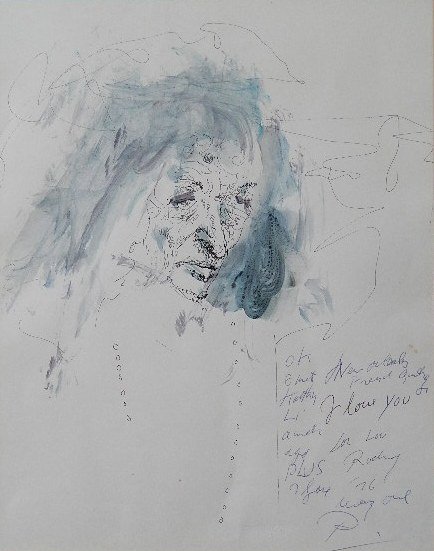 Noel Rockmore pen and ink and watercolor: Noel Rockmore- ''Gypsy Lou Webb''- pen and ink and watercolor on paper, 1976, signed and dated in pen. 12 3/4 x 10''