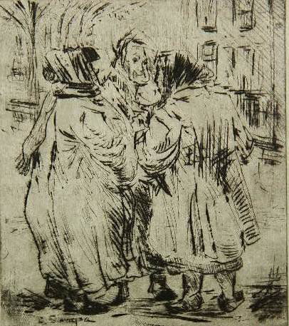 Clyde Singer etching: Clyde Singer- ''Huddle''- etching, ca. 1940, signed and numbered 3 in pencil, very good condition. 4 x 3 1/2''