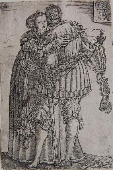 Heinrich Aldegrever engraving: Heinrich Aldegrever- Wedding Dancers (Bartsch 165)- engraving. 4 5/8 x 3 1/8''