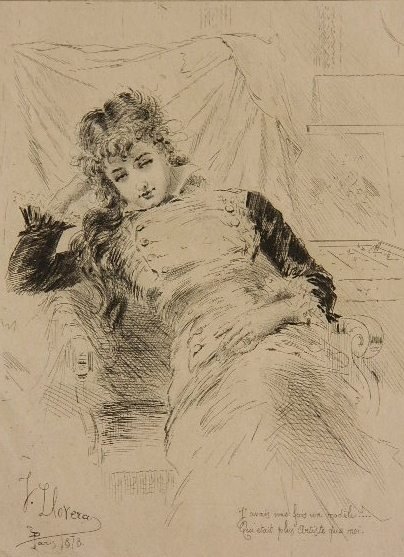 Jose Llovera etching: Jose Llovera- ''Le Modele''- etching, 1878, as published by A. Cadart. 10 3/8 x 7 3/4''
