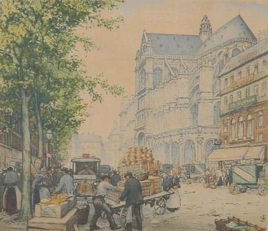 Tavik F. Simon soft ground and aquatint: Tavik F. Simon- ''The Grand Boulevards, Paris'' (Baker 20)- soft ground and aquatint in colors, 1908, signed in pencil. 13 1/4 x 15 1/4''