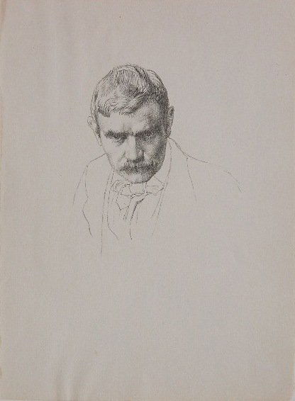 William Strang lithograph: William Strang- Self Portrait- lithograph, c. 1898, staining along left edge. 6 3/4 x 6''