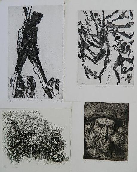 4 AAA publications: 4 AAA publications: John Fenton- ''Hassidic Dance''- etching; Herbert Fink- ''The Grove''- lithograph; James Kearns- ''Man On Stilts''- etching; Joseph Margulies- ''Chassid''- etching- all signed in p