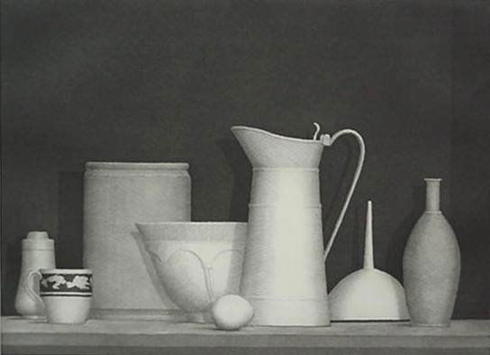 William H. Bailey etching: William H. Bailey- Untitled (Still Life)- etching, aquatint and soft ground etching, 2001, signed and dated in pencil, edition of 250, The Print Club of Cleveland publication no. 80. 10 3/4 x 14 7/8''