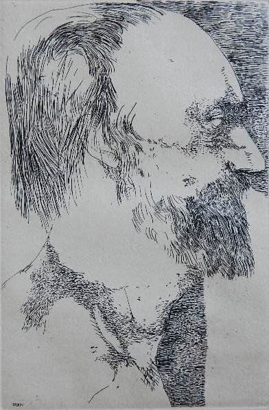 Leonard Baskin etching: Leonard Baskin- ''Odillon Redon'' (Fern & O'Sullivan 547)- etching, 1969, signed and numbered 76/175 in pencil, from the portfolio 'Laus Pictorum, Portraits of Nineteenth Century Artists', very good c