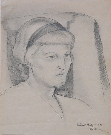 Dorr Bothwell graphite drawing: Dorr Bothwell- Portrait Study- graphite on paper, 1933, signed, dated and titled in pencil. 10 1/2 x 8 3/4''