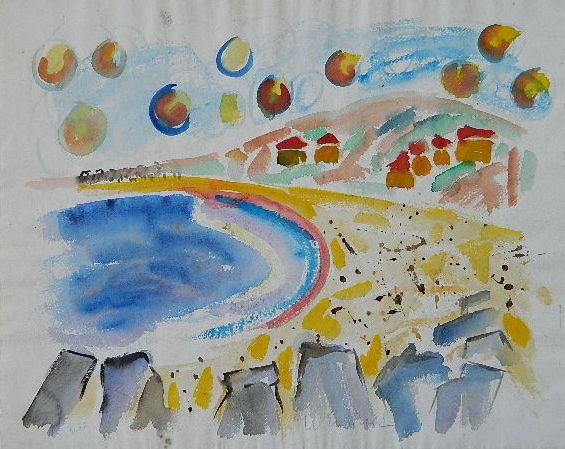 Wayne Ensrud watercolor and graphite: Wayne Ensrud- ''Elba''- watercolor and graphite, c. 1960, signed and titled in pencil. 17 3/4 x 22''