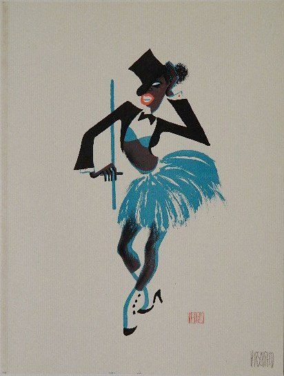 Al Hirschfeld lithograph: Al Hirschfeld- ''Appollo Chorine''- lithograph in colors, 1941, as published in ''Harlem As Sen'' by Hirschfeld. 12 x 9''