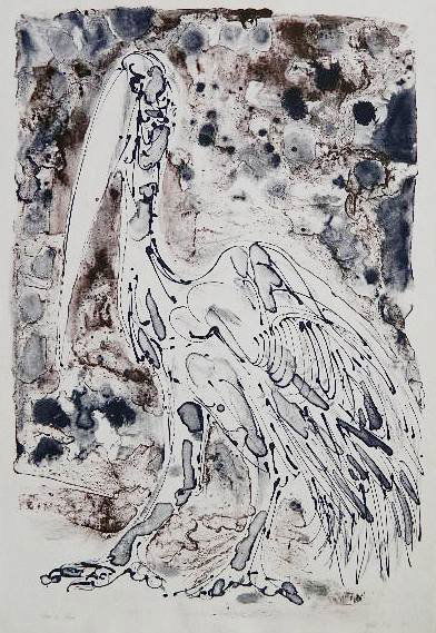 Misch Kohn lithograph: Misch Kohn- Bird- lithograph in colors, 1970, signed, dated and annotated 'Bon A. Tirer' in pencil. 28 x 19''