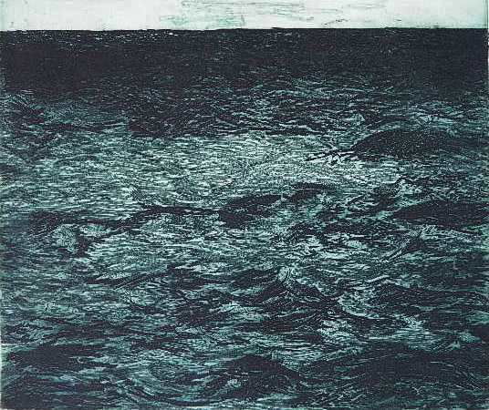 Gerson Leiber etching and aquatint: Gerson Leiber- ''The Quiet Sea''- etching and aquatint, 1960, signed, dated and inscribed 'imp' in pencil, an artist's proof from an edition of probably fewer than 50. 14 7/8 x 17 3/8''