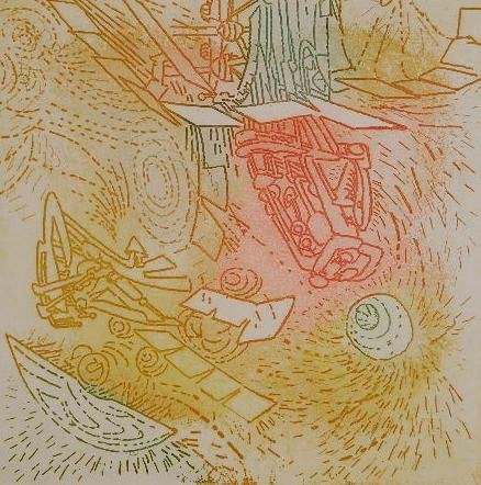Roberto Matta aquatint: Roberto Matta- Coigitum- aquatint in colors, 1975, monogrammed and numbered 64/100 in pencil, good condition. 12 7/8 x 12 1/4''