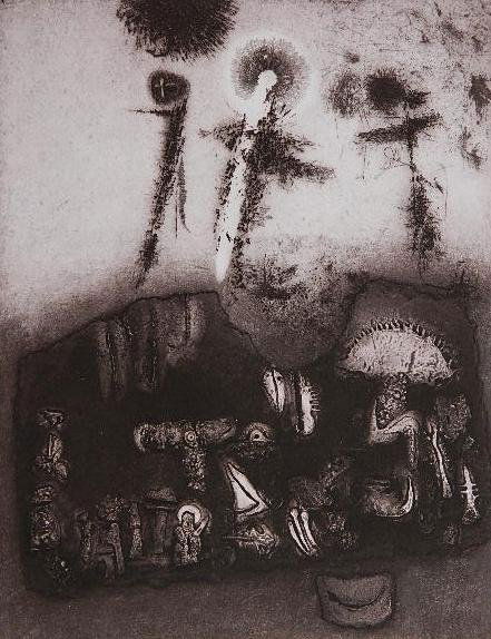 Jaroslav Serych intaglio: Jaroslav Serych- Caritatis- intaglio, signed, numbered 85/100 in pencil, good condition. 11 1/2 x 15''