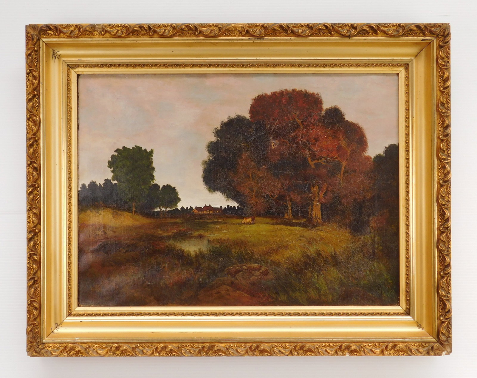19th c. American School oil: 19th c. American School Landscape oil on canvas, initialed lower right, framed. 