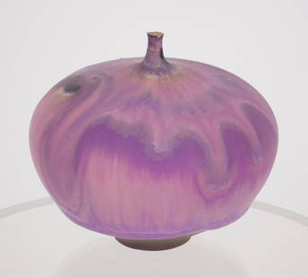 Rose CABAT Purple Feelie Art Vase: Rose CABAT purple Feelie art vase,&nbsp;purple glazed stoneware, signed &quot;CABAT&#39; on underside.&nbsp; 2 3/4z&quot;h