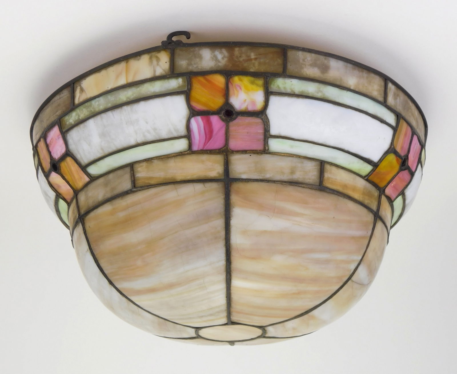 Large Arts & Crafts leaded glass inverted dome shade (1 of 6)