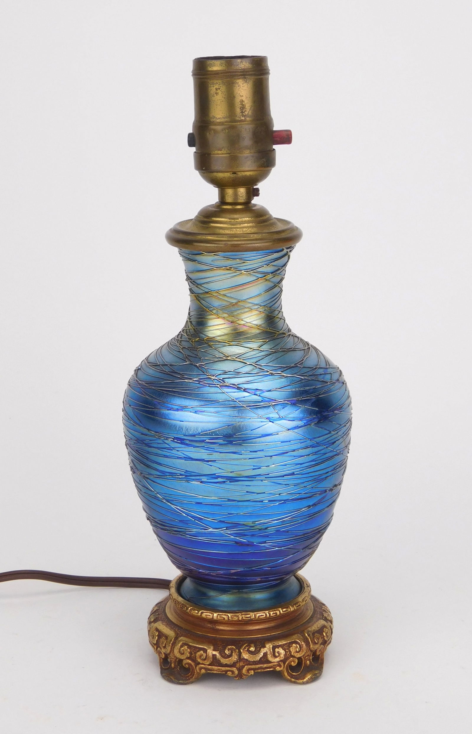Attributed to Durand blue iridescent threaded glass table lamp (1 of 4)