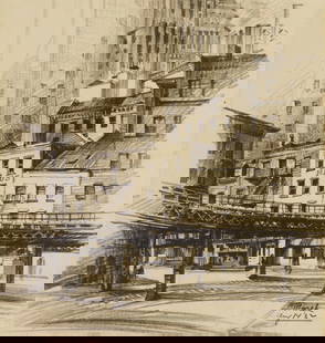 Mark Freeman drawing: Mark Freeman (1908-2003) The El- N.Y. pencil on paper, 1932, signed and dated. 8 1/2 x 8 1/4"