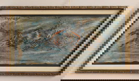 Walter Sanford oil: Walter Sanford (American 1912-1987) The Hunt oil 1965, signed Sanford 9/65 upper left, framed. 