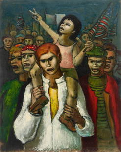 Albert Pels oil: Albert Pels (1910-1998) Parade Watchers oil on canvas, signed Pels lower right. 20 x 16"