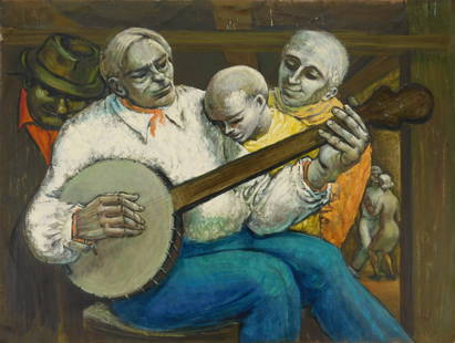 Albert Pels oil: Albert Pels (1910-1998) The Banjo Player oil on canvas, signed Pels lower right. 26 x 34"