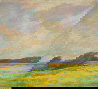 George G. Adomeit oil: George G. Adomeit (1879-1967) Summer Landscape oil on canvasboard, signed Geo. G. Adomeit lower right. 13 x 14 1/4"
