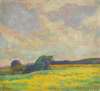 George G. Adomeit oil: George G. Adomeit (1879-1967) Summer Landscape oil on canvasboard, signed Geo. G. Adomeit lower right. 13 x 14 1/4"