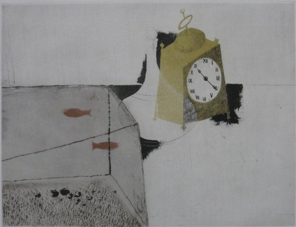 Annapia Antonini etching in colors: Annapia Antonini- ''Les Petits Poissons Rouges'' (AAA/Czestochowski 1976.002)- etching in colors, 1976, signed, titled and numbered 42/100 in pencil. 12 x 15 1/2''