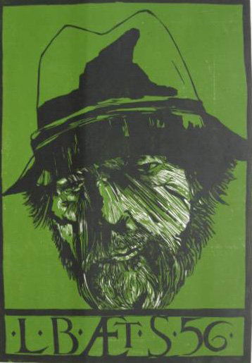 Leonard Baskin woodcut: Leonard Baskin- ''Baskin at 56''- woodcut in two colors, signed and numbered in pencil, edition of 150, very good condition.