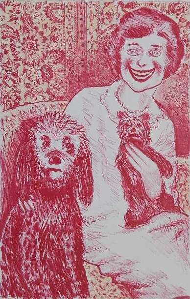 Sidney Chafetz lithograph: Sidney Chafetz- ''Lady and Dogs''- lithograph in colors, 1988, signed, dated, titled and annotated 'artists proof' in pencil. 21 1/2 x 13 3/4''