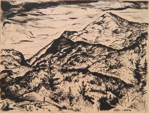 Lewis C. Daniel etching and drypoint: Lewis C. Daniel- White Face Mt.- etching and drypoint, signed and numbered 4/50 in pencil, minor staining in margins, slightly light struck. 7 3/4 x 10 1/2''