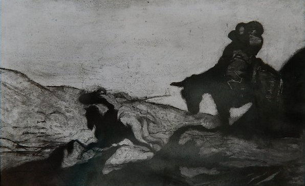 after Honore Daumier silver gelatin: after Honore Daumier- ''Study Photograph - Don Quixote and Sancho Panza- silver gelatin, This Gevaert photograph was taken by The National Gallery's in-house photographer sometime before 1964. 7 1/4 x