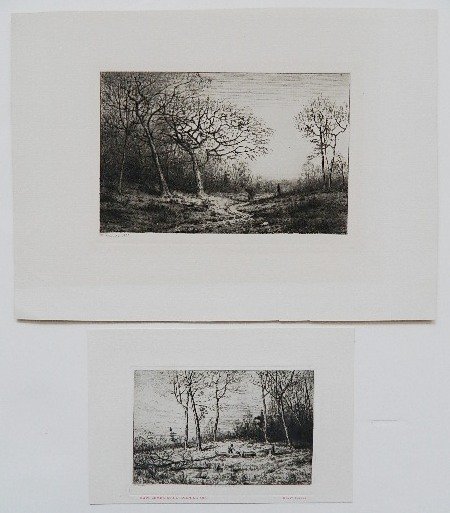 Henry Farrer 2 etchings: Henry Farrer- ''Now Comes Still Evening On''; Landscape- 2 etchings. 3 1/4 x 5''; 4 3/8 x 6 7/8''