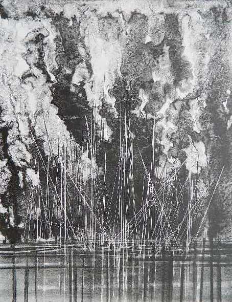 Richard Florsheim lithograph: Richard Florsheim- ''Harbor Derricks'' (Iacono 199)- lithograph, 1968, signed, titled and numbered 24/30 in pencil. 13 7/8 x 18''